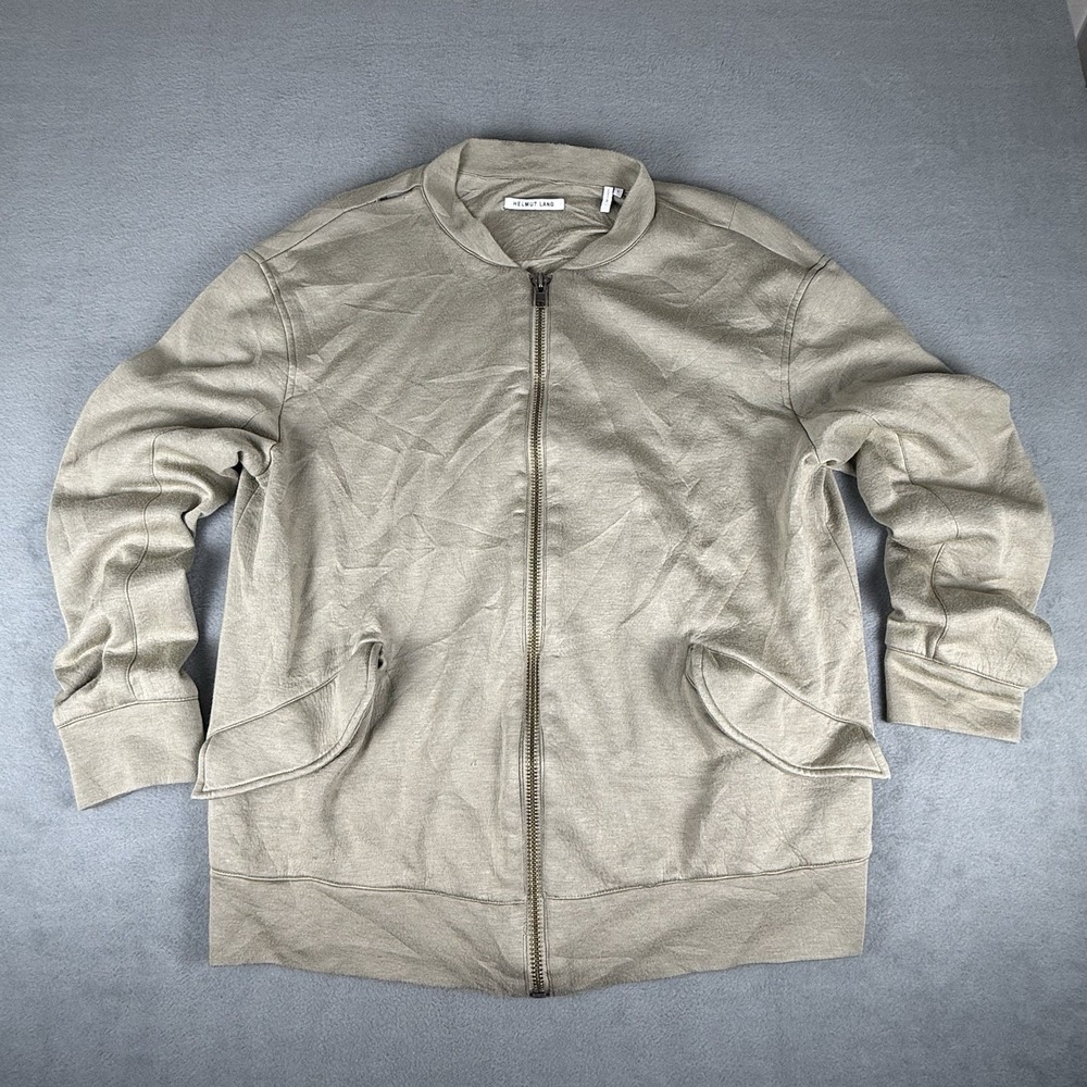 Helmut Lang Modal Zip Bomber Jacket Mens L Beige USA‎ Minimalist Designer Flawed